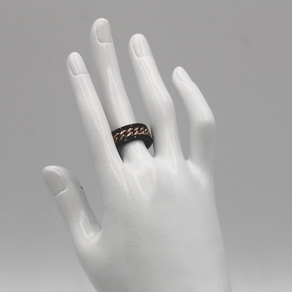 Mens black and rose tone ring band 8mm - Picture 4 of 6